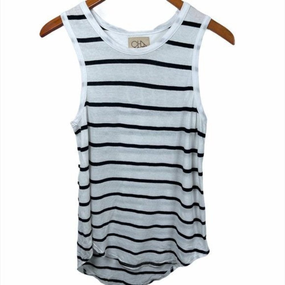 Chaser Gauzy Cotton Jersey Knot Back and White Striped Tank Sz M